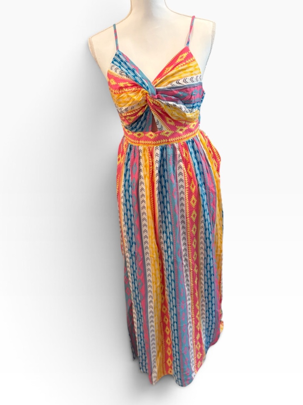 Popvil NWT Multicolor Aztec Print Cutout Maxi Dress Size M